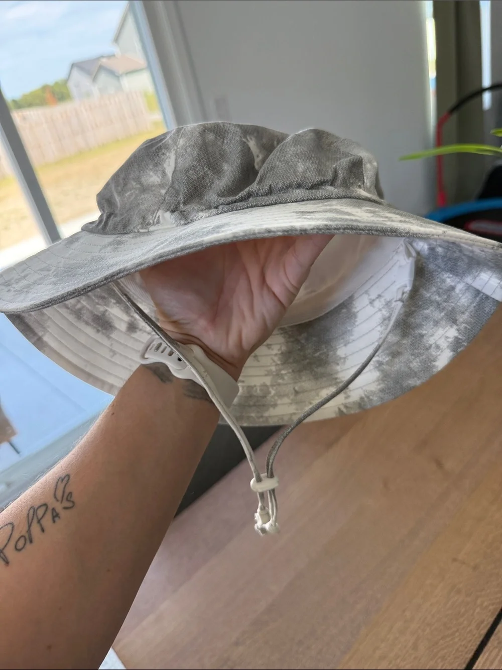 Toddler Bucket Hat in Gray & White Camouflage with Chin Cord